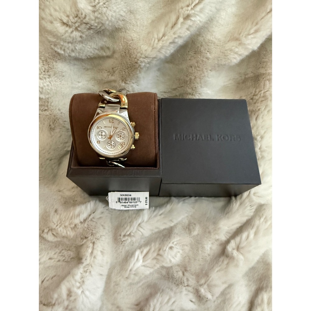 Michael Kors MK5634 Two Tone Silver Gold Runway Chain Link Chronograph Watch